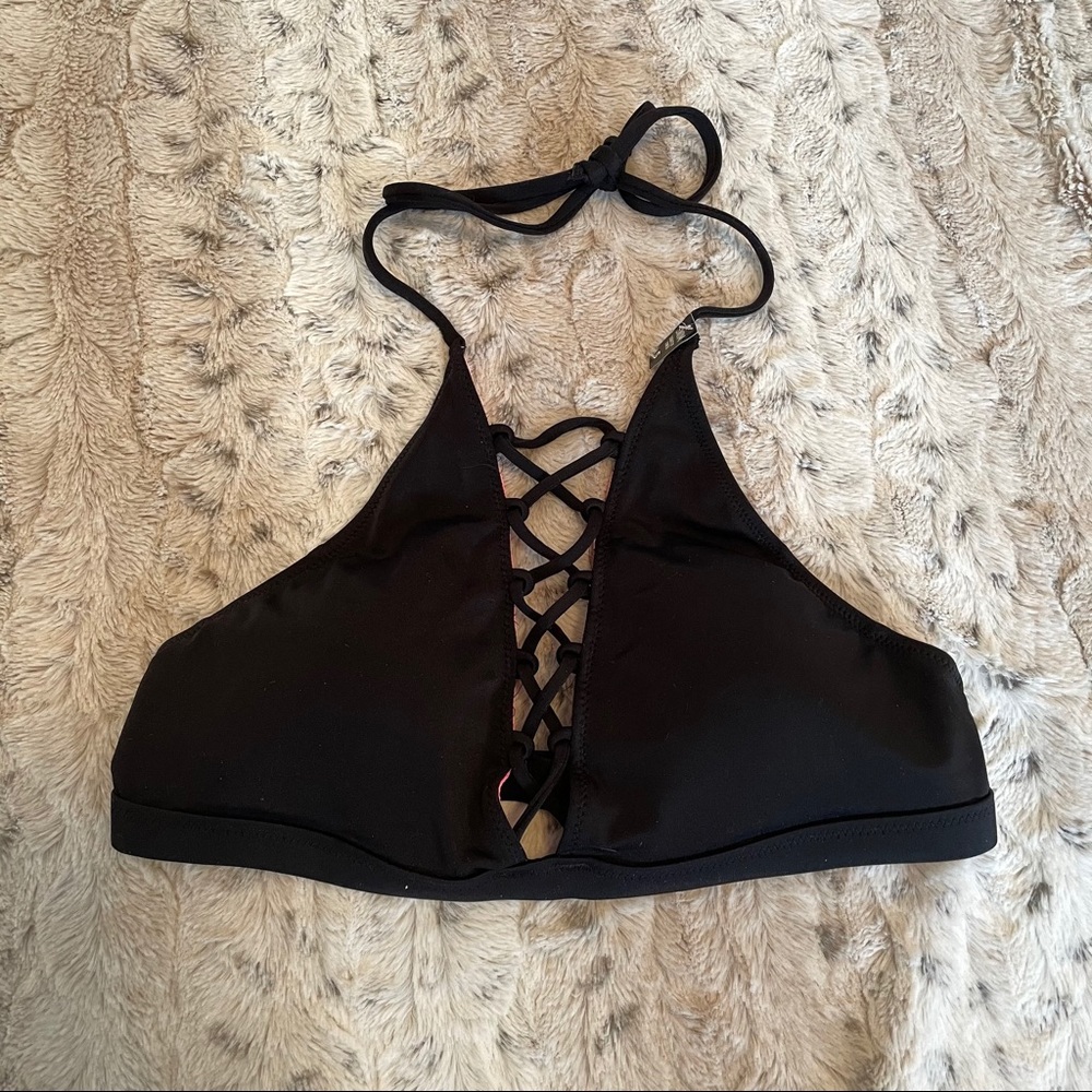NWT Pink Victoria’s Secret black bikini  Top
